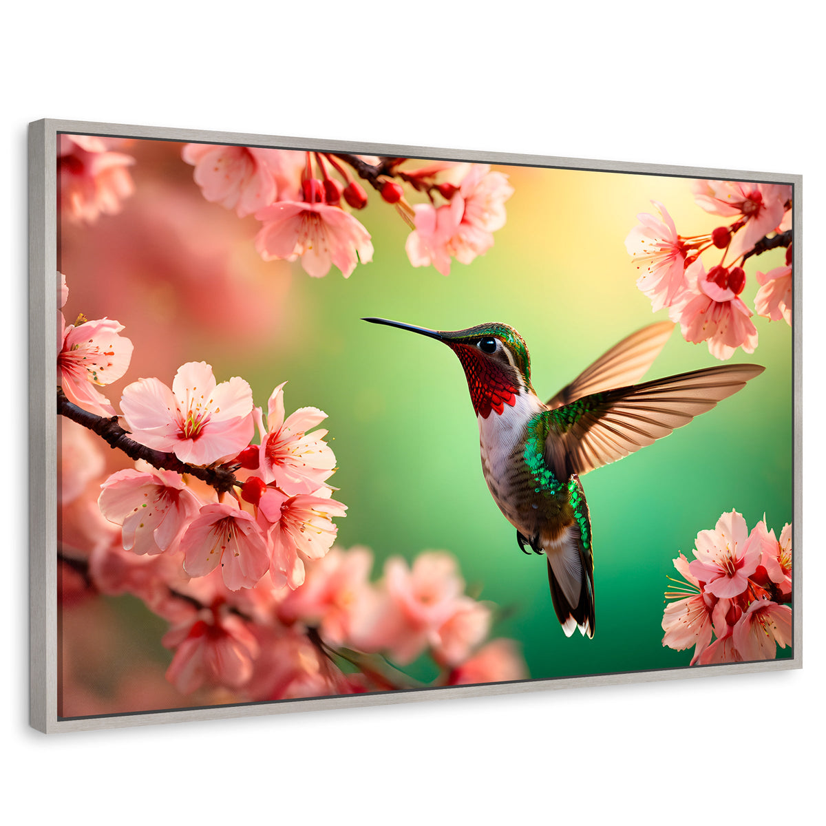 Cuadros Decorativos Canvas Revolution | Colibri Danza Flor | Rectangular | Portada | Marco Plateado