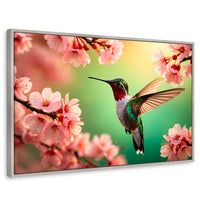 Cuadros Decorativos Canvas Revolution | Colibri Danza Flor | Rectangular | Portada | Marco Plateado