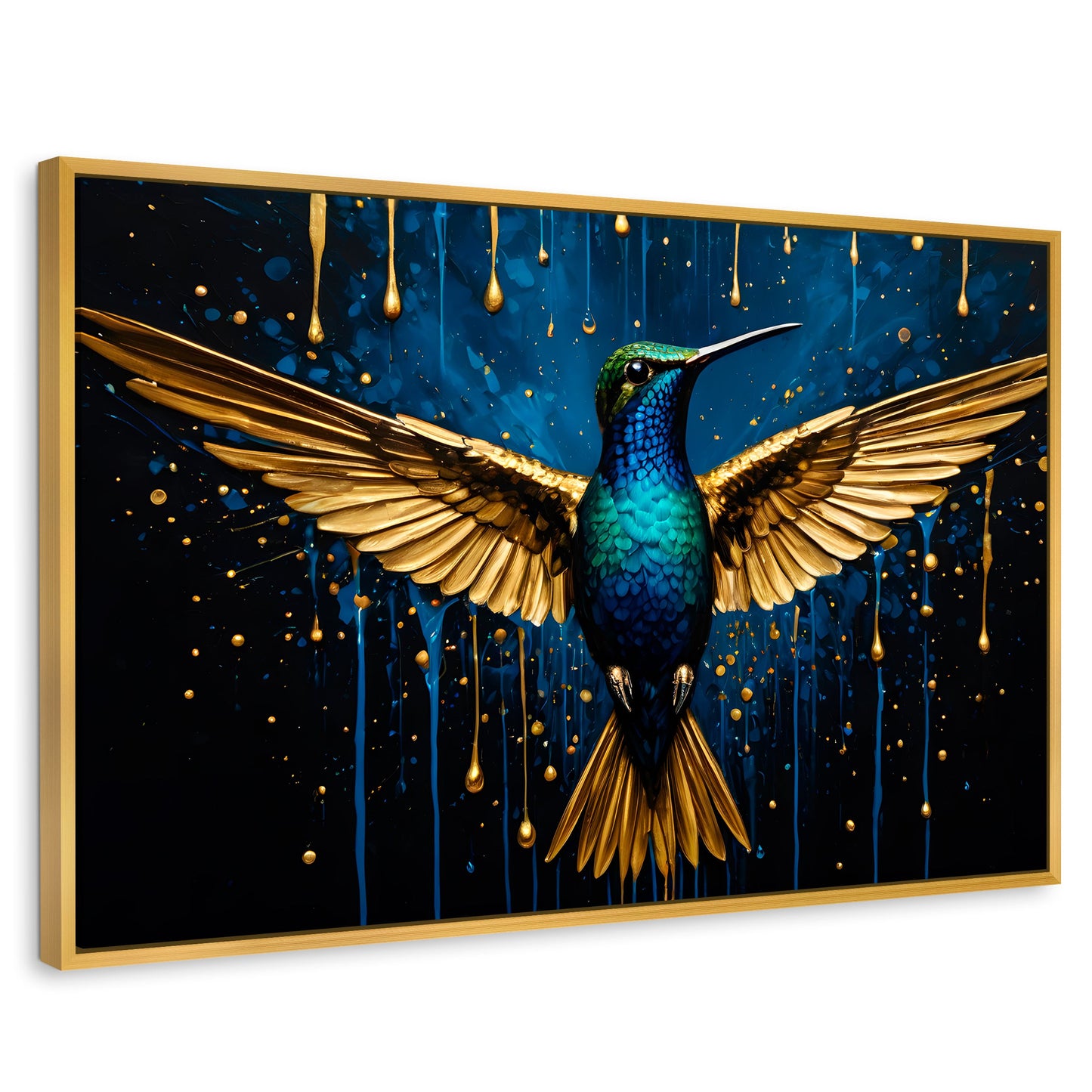 Cuadros Decorativos Canvas Revolution | Colibri Destellos | Rectangular | Portada | Marco Dorado