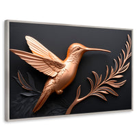 Cuadros Decorativos Canvas Revolution | Colibri Dorado | Rectangular | Portada | Marco Plateado