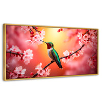 Cuadros Decorativos Canvas Revolution | Colibri En Cerezo | Panoramico | Portada | Marco Madera