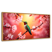 Cuadros Decorativos Canvas Revolution | Colibri En Cerezo | Panoramico | Portada | Marco Negro
