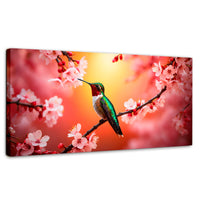 Cuadros Decorativos Canvas Revolution | Colibri En Cerezo | Panoramico | Portada | Marco SinMarco