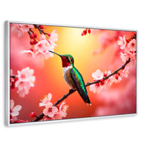 Cuadros Decorativos Canvas Revolution | Colibri En Cerezo | Rectangular | Portada | Marco Blanco
