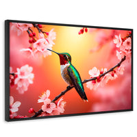 Cuadros Decorativos Canvas Revolution | Colibri En Cerezo | Rectangular | Portada | Marco Negro