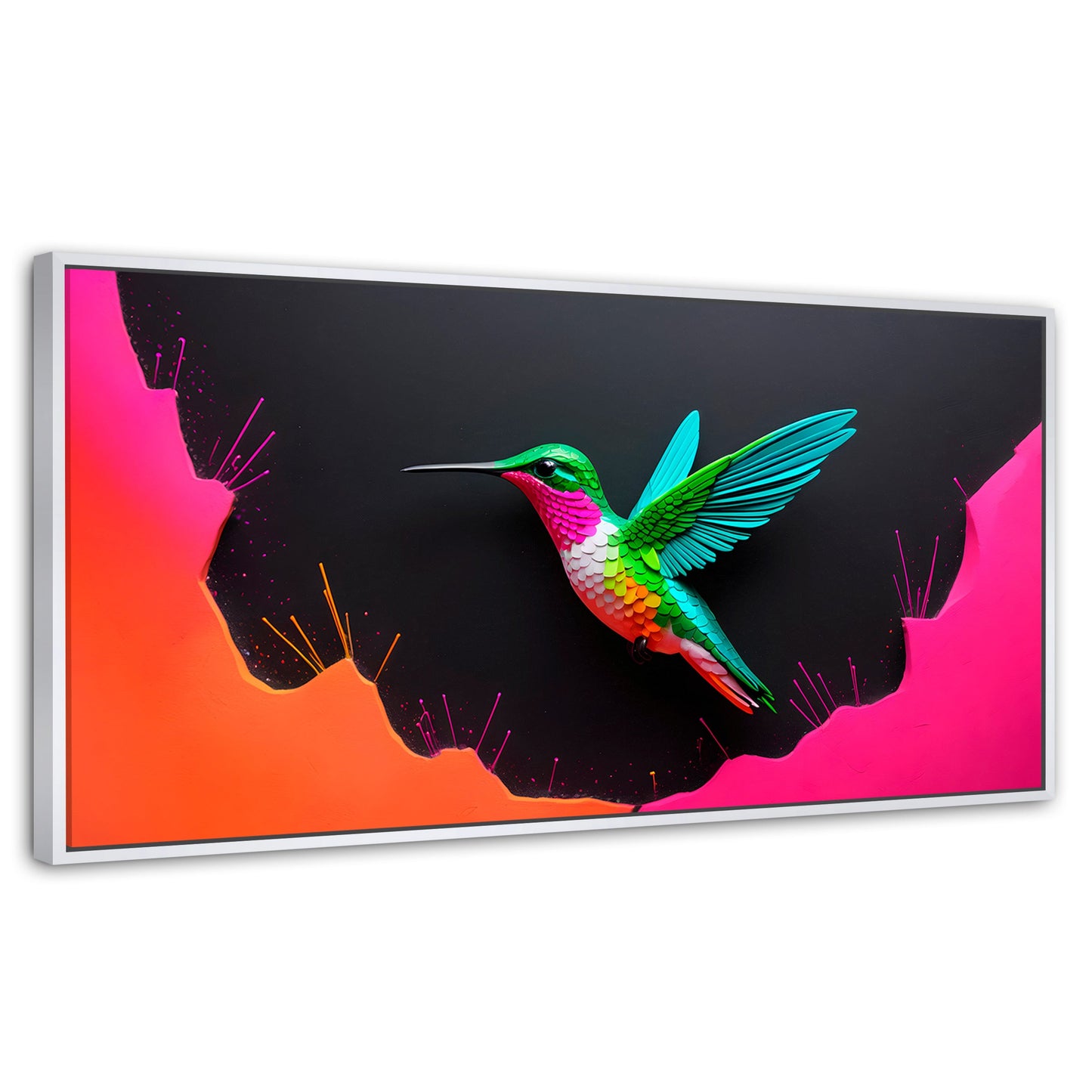 Cuadros Decorativos Canvas Revolution | Colibri En Colores | Panoramico | Portada | Marco Dorado