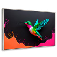 Cuadros Decorativos Canvas Revolution | Colibri En Colores | Rectangular | Portada | Marco Plateado