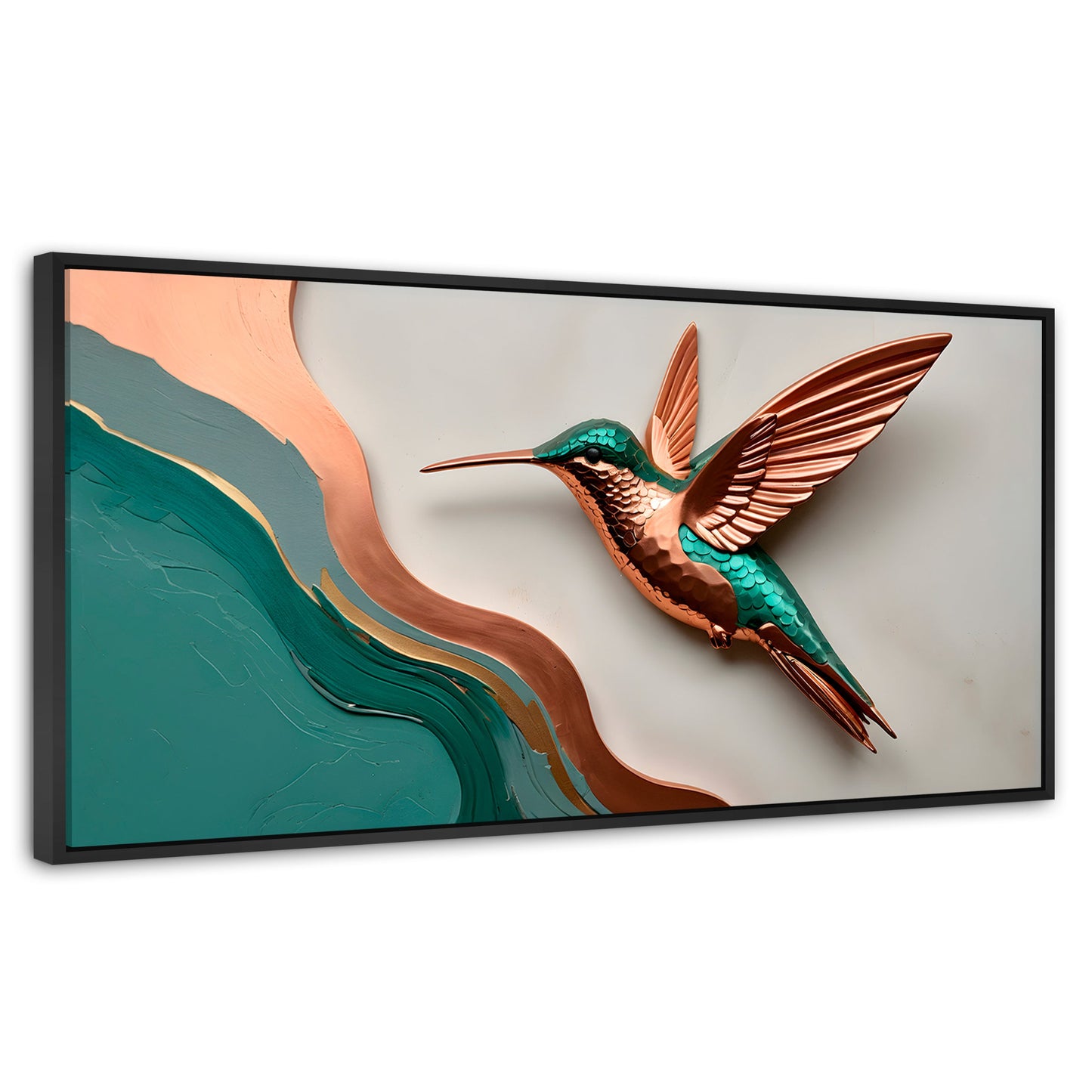Cuadros Decorativos Canvas Revolution | Colibri Esmeralda | Panoramico | Portada | Marco Plateado