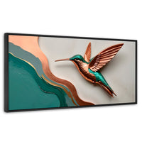 Cuadros Decorativos Canvas Revolution | Colibri Esmeralda | Panoramico | Portada | Marco Plateado