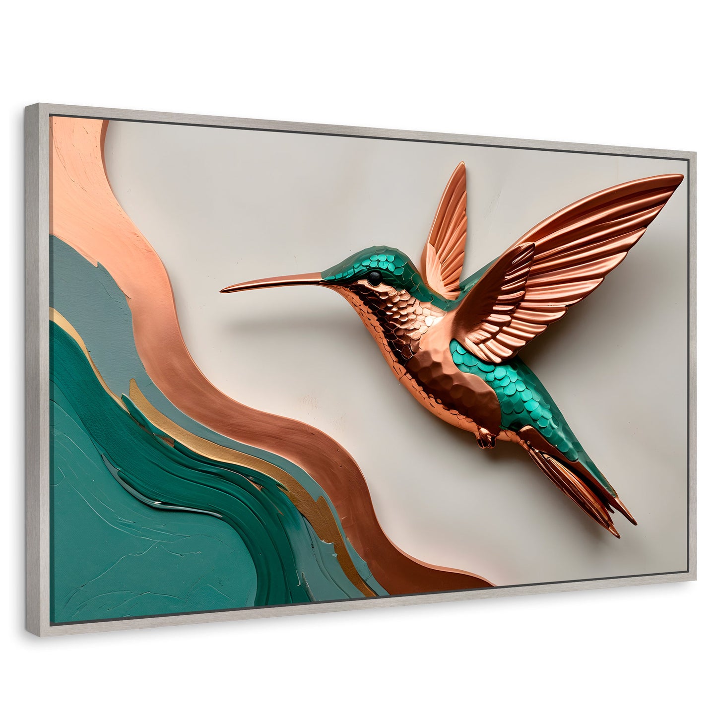 Cuadros Decorativos Canvas Revolution | Colibri Esmeralda | Rectangular | Portada | Marco Plateado