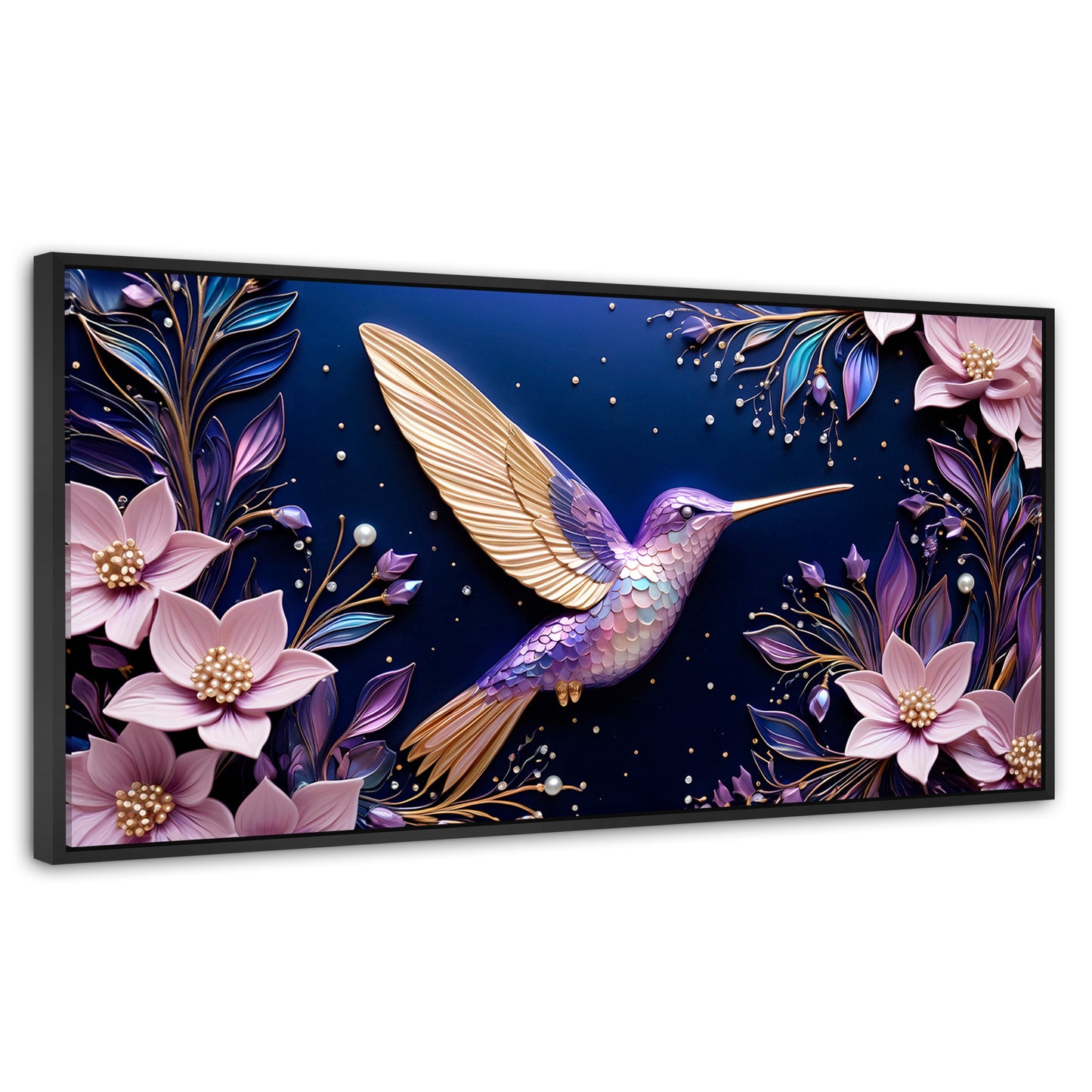 Cuadros Decorativos Canvas Revolution | Colibri Eterno | Panoramico | Portada | Marco Plateado