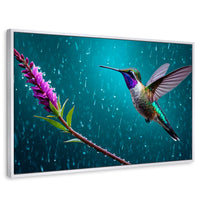 Cuadros Decorativos Canvas Revolution | Colibri Flor Lluvia | Rectangular | Portada | Marco Blanco