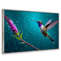 Cuadros Decorativos Canvas Revolution | Colibri Flor Lluvia | Rectangular | Portada | Marco Plateado
