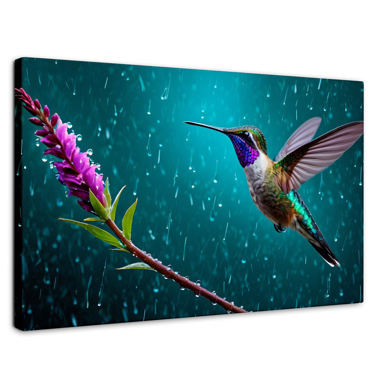 Cuadros Decorativos Canvas Revolution | Colibri Flor Lluvia | Rectangular | Portada | Marco SinMarco