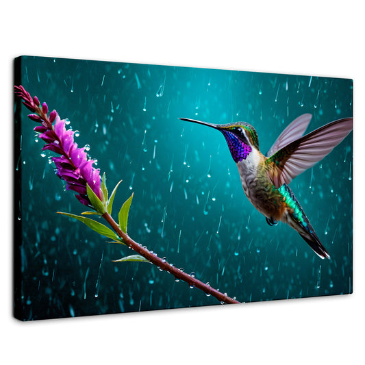 Cuadros Decorativos Canvas Revolution | Colibri Flor Lluvia | Rectangular | Portada | Marco SinMarco