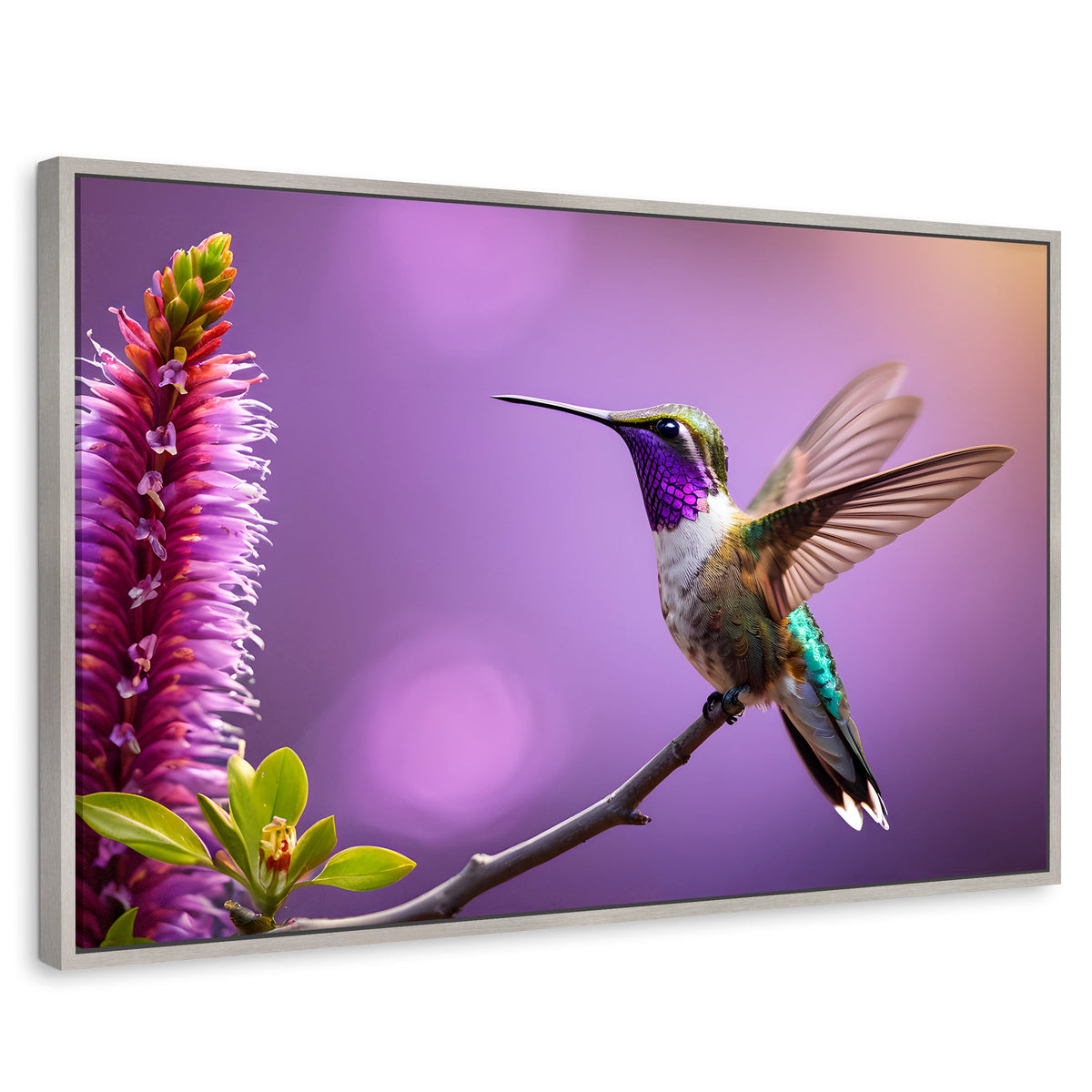 Cuadros Decorativos Canvas Revolution | Colibri Floresta | Rectangular | Portada | Marco Plateado