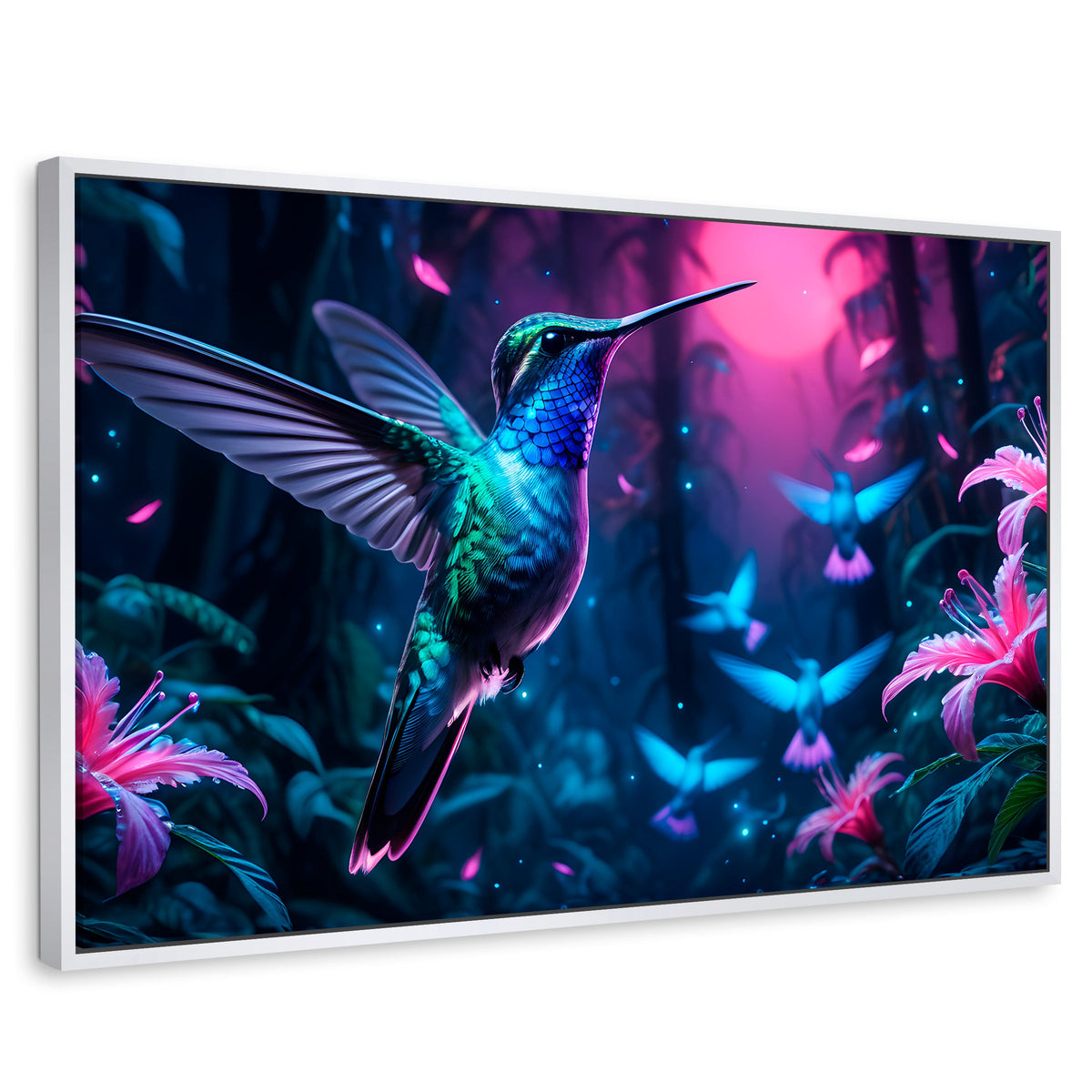 Cuadros Decorativos Canvas Revolution | Colibri Fluoresente | Rectangular | Portada | Marco Blanco