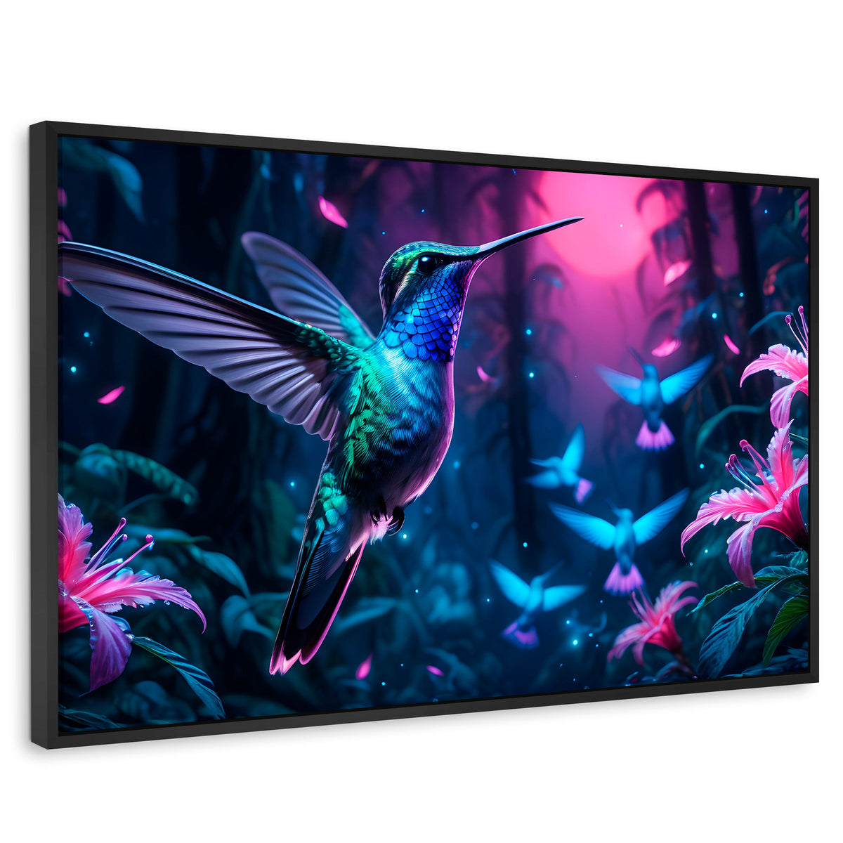 Cuadros Decorativos Canvas Revolution | Colibri Fluoresente | Rectangular | Portada | Marco Negro