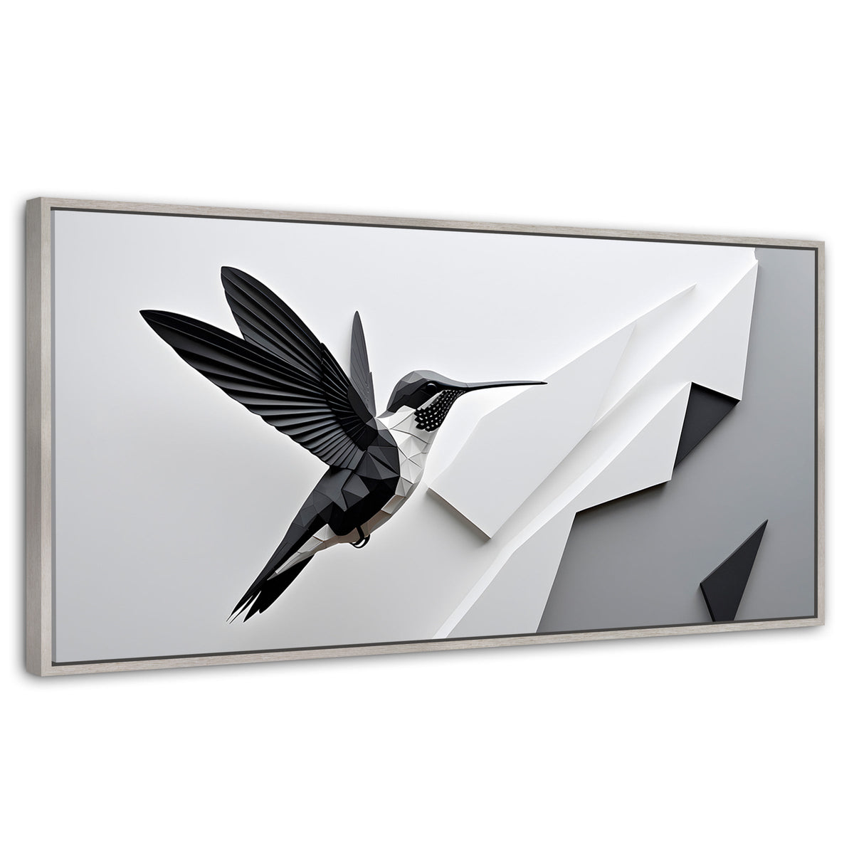 Cuadros Decorativos Canvas Revolution | Colibri Geometrico | Panoramico | Portada | Marco Blanco
