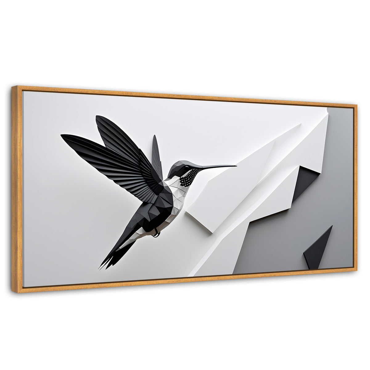 Cuadros Decorativos Canvas Revolution | Colibri Geometrico | Panoramico | Portada | Marco Negro