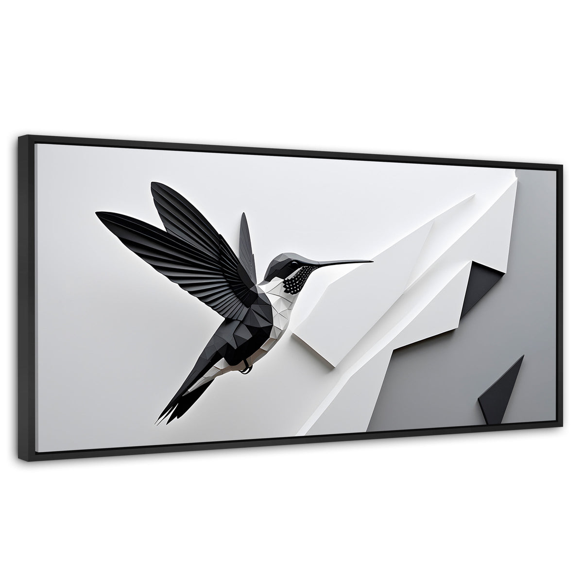 Cuadros Decorativos Canvas Revolution | Colibri Geometrico | Panoramico | Portada | Marco Plateado