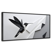 Cuadros Decorativos Canvas Revolution | Colibri Geometrico | Panoramico | Portada | Marco Plateado