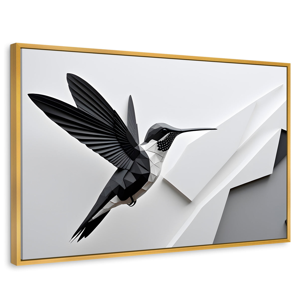 Cuadros Decorativos Canvas Revolution | Colibri Geometrico | Rectangular | Portada | Marco Dorado