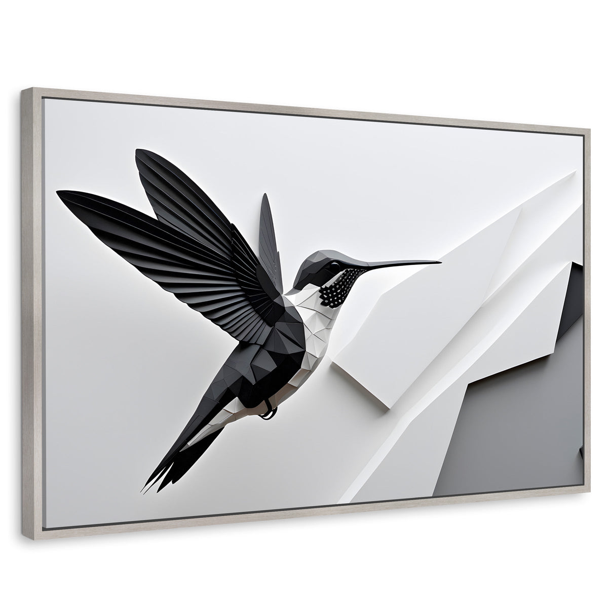 Cuadros Decorativos Canvas Revolution | Colibri Geometrico | Rectangular | Portada | Marco Plateado