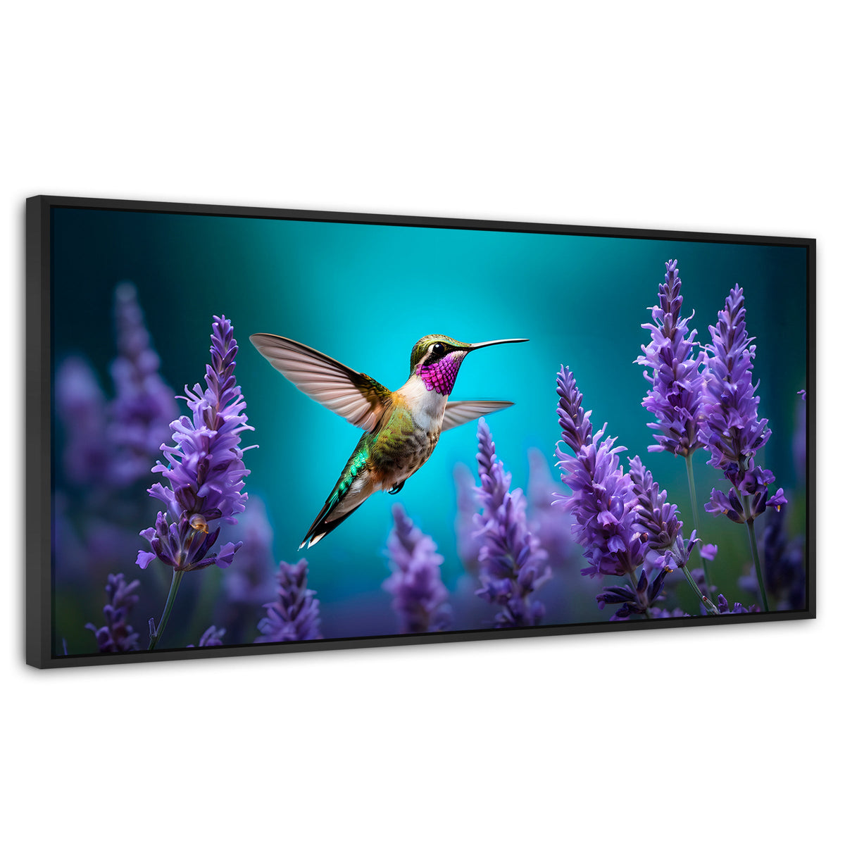 Cuadros Decorativos Canvas Revolution | Colibri Lavandas | Panoramico | Portada | Marco Plateado