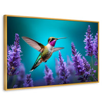 Cuadros Decorativos Canvas Revolution | Colibri Lavandas | Rectangular | Portada | Marco Dorado