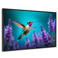 Cuadros Decorativos Canvas Revolution | Colibri Lavandas | Rectangular | Portada | Marco Negro