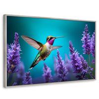 Cuadros Decorativos Canvas Revolution | Colibri Lavandas | Rectangular | Portada | Marco Plateado
