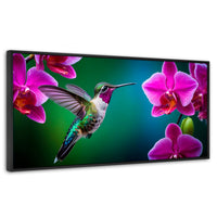 Cuadros Decorativos Canvas Revolution | Colibri Melodioso | Panoramico | Portada | Marco Plateado