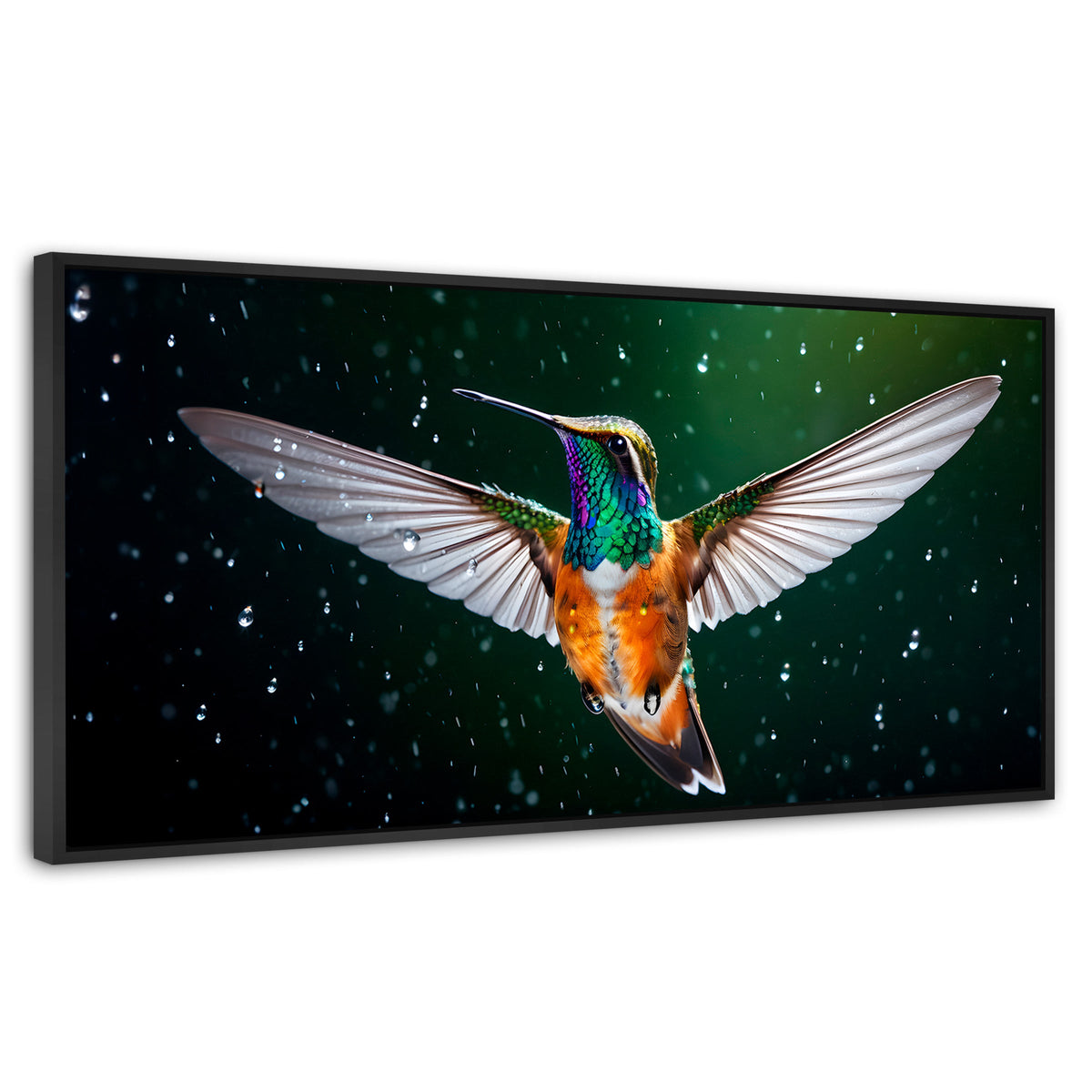 Cuadros Decorativos Canvas Revolution | Colibri Nocturno | Panoramico | Portada | Marco Plateado