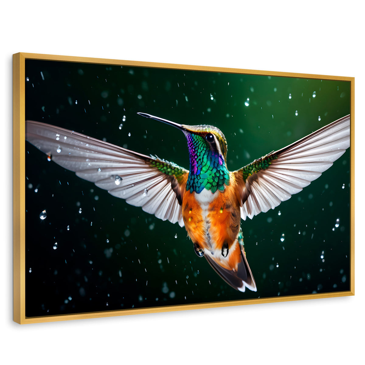 Cuadros Decorativos Canvas Revolution | Colibri Nocturno | Rectangular | Portada | Marco Dorado