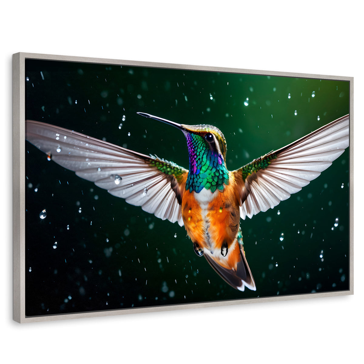 Cuadros Decorativos Canvas Revolution | Colibri Nocturno | Rectangular | Portada | Marco Plateado