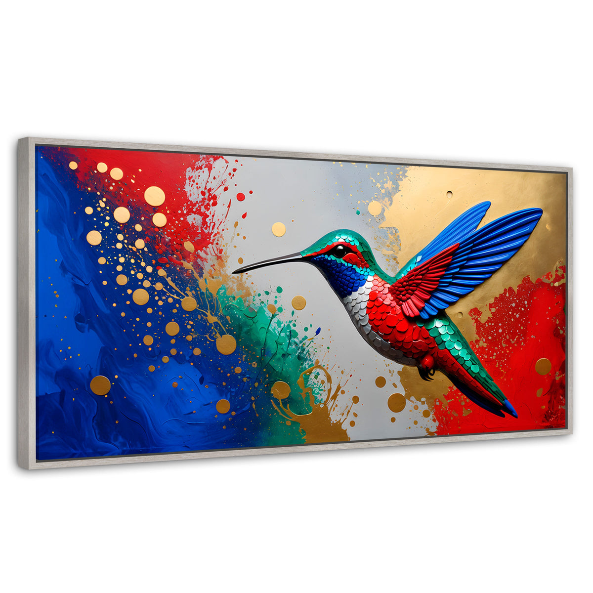 Cuadros Decorativos Canvas Revolution | Colibri Rocio Oro | Panoramico | Portada | Marco Blanco