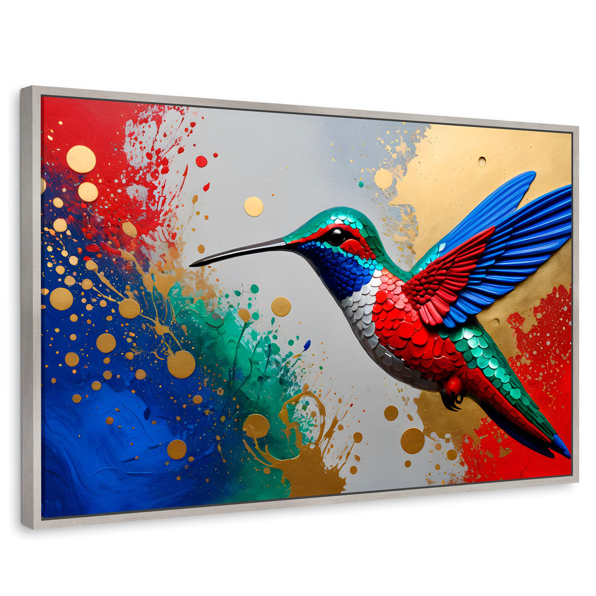 Cuadros Decorativos Canvas Revolution | Colibri Rocio Oro | Rectangular | Portada | Marco Plateado