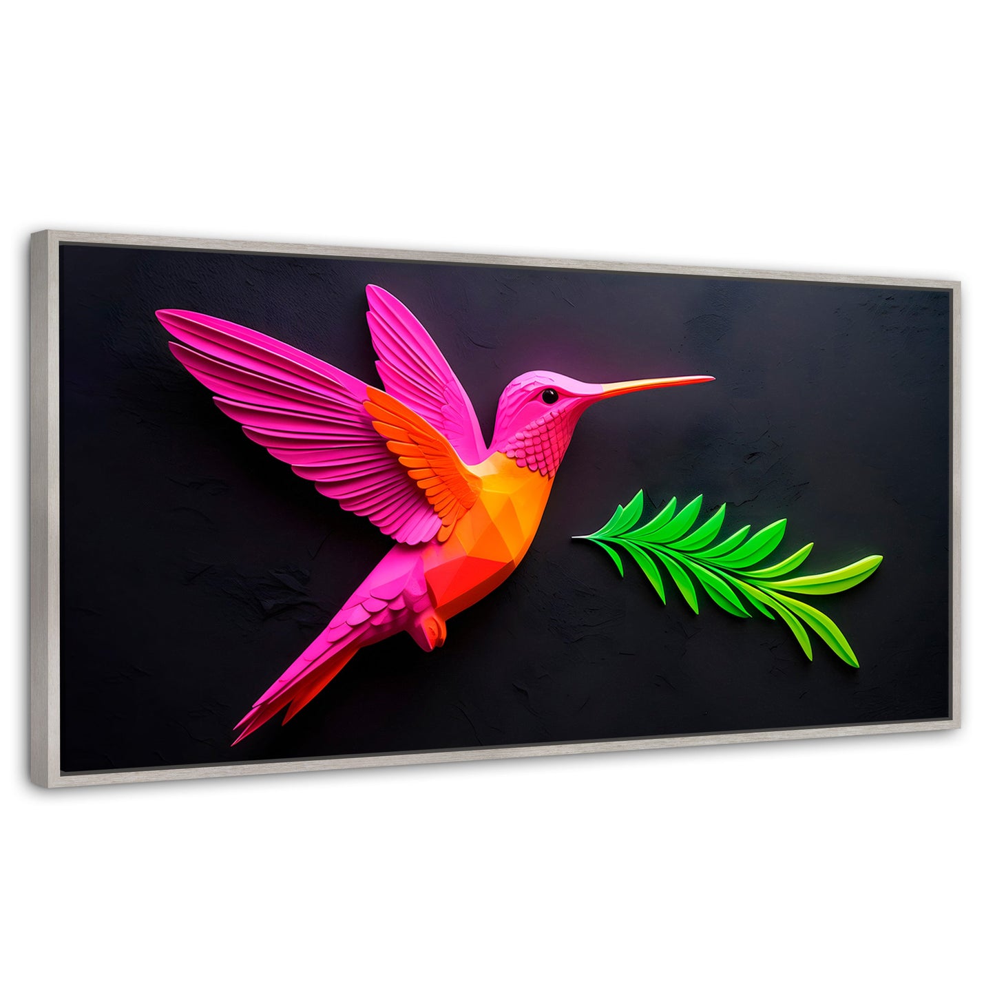 Cuadros Decorativos Canvas Revolution | Colibri Rosa Verde | Panoramico | Portada | Marco Blanco