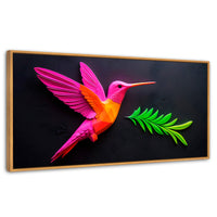 Cuadros Decorativos Canvas Revolution | Colibri Rosa Verde | Panoramico | Portada | Marco Negro