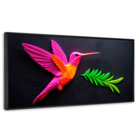 Cuadros Decorativos Canvas Revolution | Colibri Rosa Verde | Panoramico | Portada | Marco Plateado