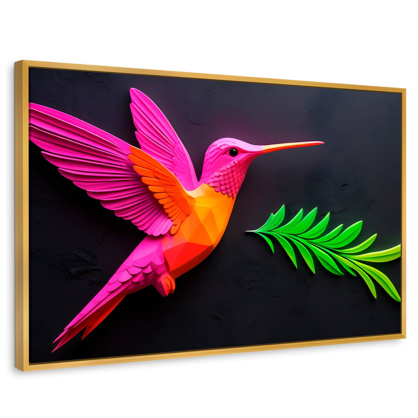 Cuadros Decorativos Canvas Revolution | Colibri Rosa Verde | Rectangular | Portada | Marco Dorado
