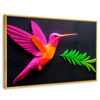 Cuadros Decorativos Canvas Revolution | Colibri Rosa Verde | Rectangular | Portada | Marco Dorado