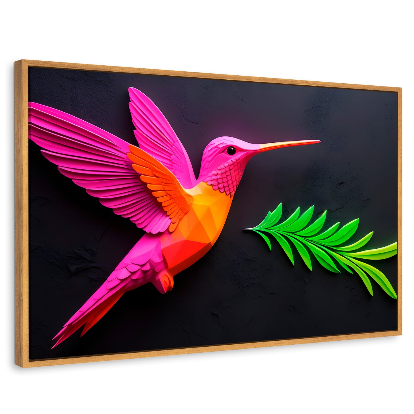 Cuadros Decorativos Canvas Revolution | Colibri Rosa Verde | Rectangular | Portada | Marco Madera
