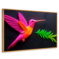 Cuadros Decorativos Canvas Revolution | Colibri Rosa Verde | Rectangular | Portada | Marco Madera