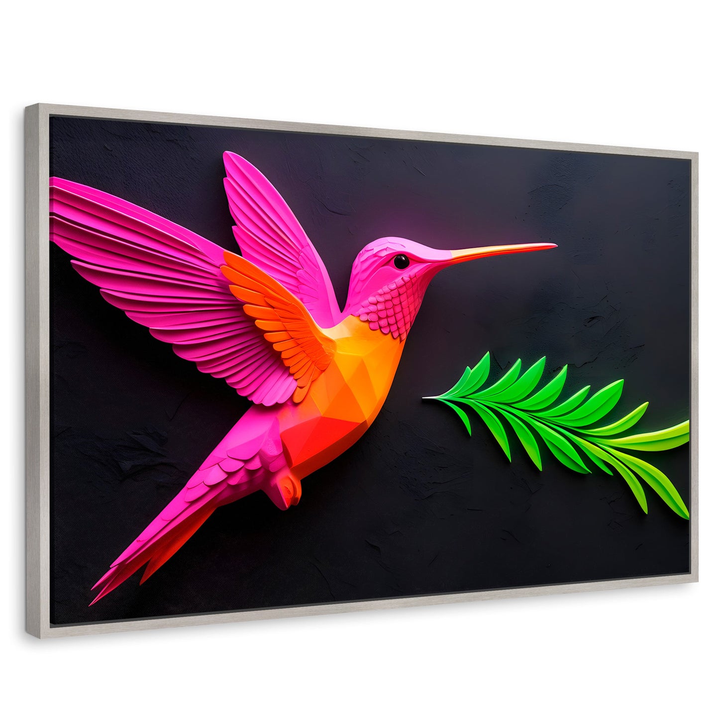 Cuadros Decorativos Canvas Revolution | Colibri Rosa Verde | Rectangular | Portada | Marco Plateado