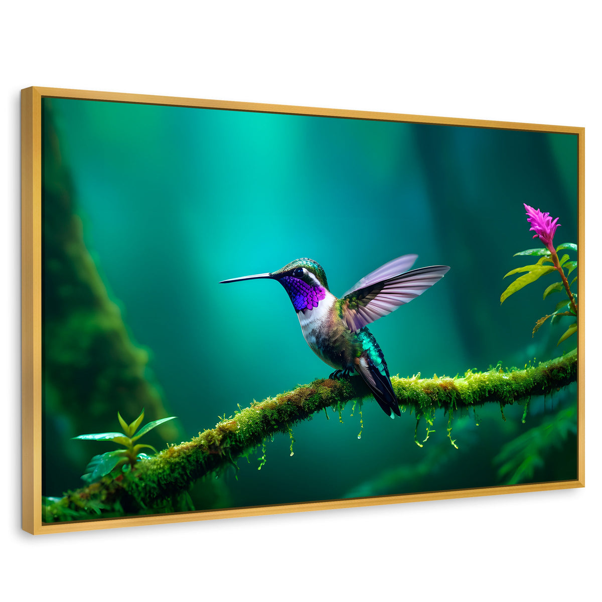 Cuadros Decorativos Canvas Revolution | Colibri Selvatico | Rectangular | Portada | Marco Dorado
