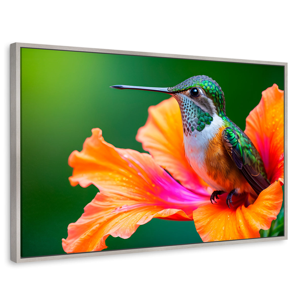 Cuadros Decorativos Canvas Revolution | Colibri Serenidad | Rectangular | Portada | Marco Plateado