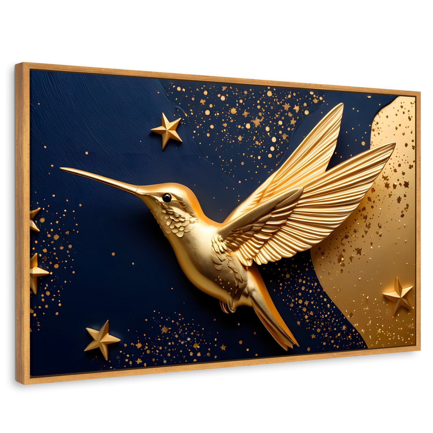 Cuadros Decorativos Canvas Revolution | Colibri Sol Dorado | Rectangular | Portada | Marco Madera