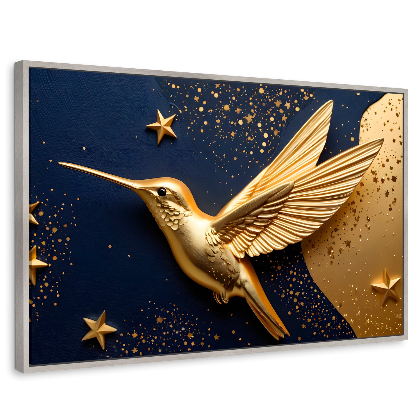 Cuadros Decorativos Canvas Revolution | Colibri Sol Dorado | Rectangular | Portada | Marco Plateado
